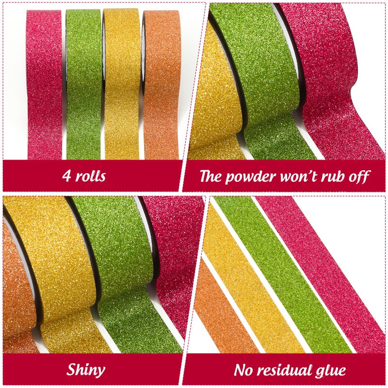 Whaline 4 Rolls Fall Washi Tape Masking Tape Set Metallic Glitter Decorative Wrapping Paper Tapes for Autumn Thanksgiving Scrapbook Journal DIY Art Crafts - Image 3